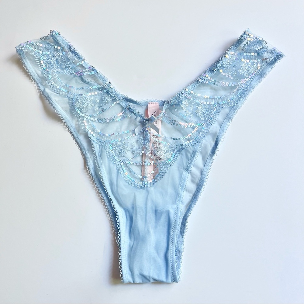 Victoria’s Secret Dream Angels Iridescent Embroidery Brazilian Panty Blue NWT L